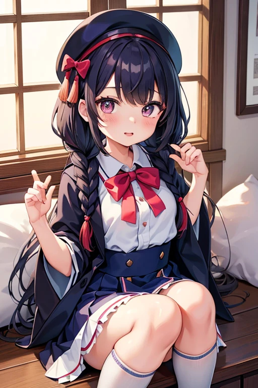 Japanese girl with braided hair wearing a hat,Dressed like a student in Thai uniform'uniform, Arafe poses for a photo....., belle delphine, chiho, The style of the magical little girl, Rei Hiroe, Beautiful Angels, Photograph, Portrait of a magical Lolita girl, an anime girl , magic uniform, sakimi chan, shikamimi, narumi kakinouchi, shiori teshirogi, Lolita Style