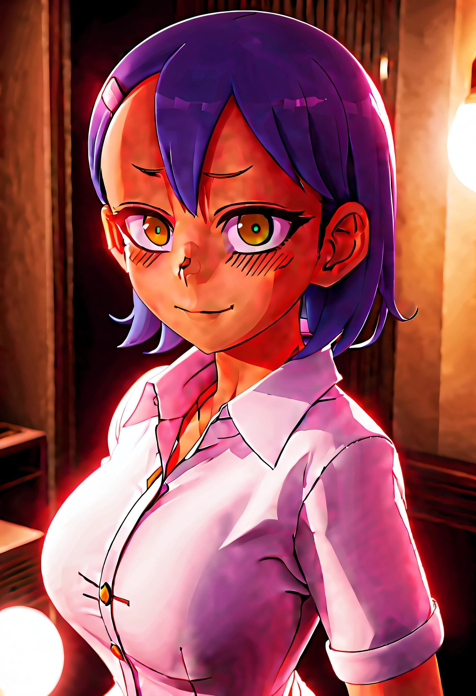 best quality, masterpiece1.2), 1girl, solo, human, cally3d, sexy, detailed, extreme detail, perfect lighting, 4k, 1girl, nagatoro hayase, collared white shirt, 3d render