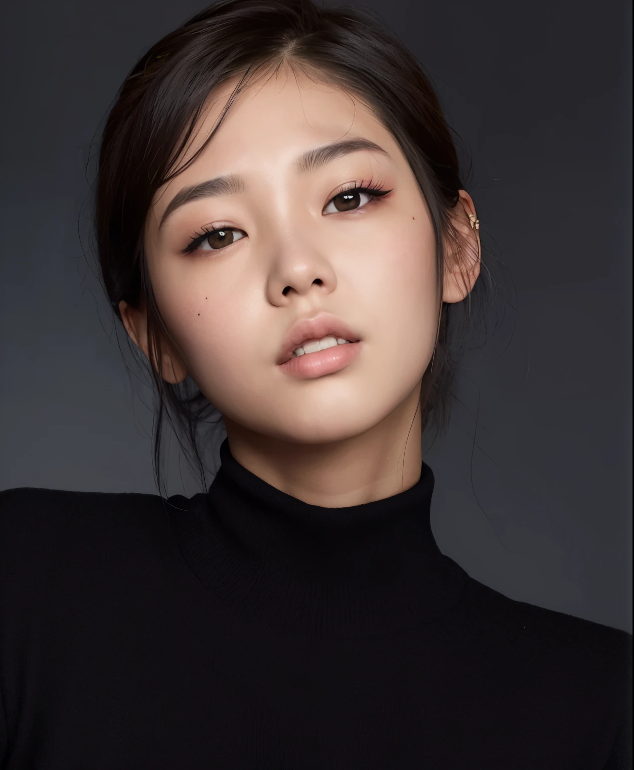 A woman in a black turtle-neck sweater posing for a photo, jennie blackpink, Heonhwa Choe, linda mulher coreana jovem, Parque Roseanne do Blackpink, Mulher sul-coreana bonita, Lee Ji-eun, Lee Ji - Eun, atriz da Coreia, young adorable korean face, mulher coreana jovem bonita, Lulu Chen, gemma chen, Gongbi, Shin min jeong