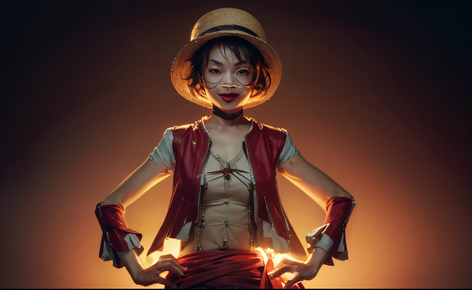 tmasterpiece, Best Picture Quality, Extremely vivid, Boy in straw hat, Fit and fit, Red top, Straw Hat Hat, Dynamic posture, golden section, Large aperture portrait, cold shades, strong visual impact, A white space, contrast of light and shadow, Super textured, Sunset afterglow, Ultra-clear pictures, picture