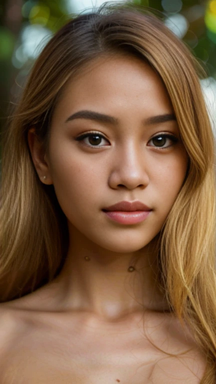 (best quality, masterpiece, perfect face, beautiful and aesthetic:1.2, colorful, dynamic angle, highest detailed face) a 20 yo topless javanese woman, blonde, dark theme, high contrast, 35mm, bokeh, 9:16, (intricate details, hyperdetailed:1.15), detailed, light passing through hair (high contrast, official art, extreme detailed, highest detailed),