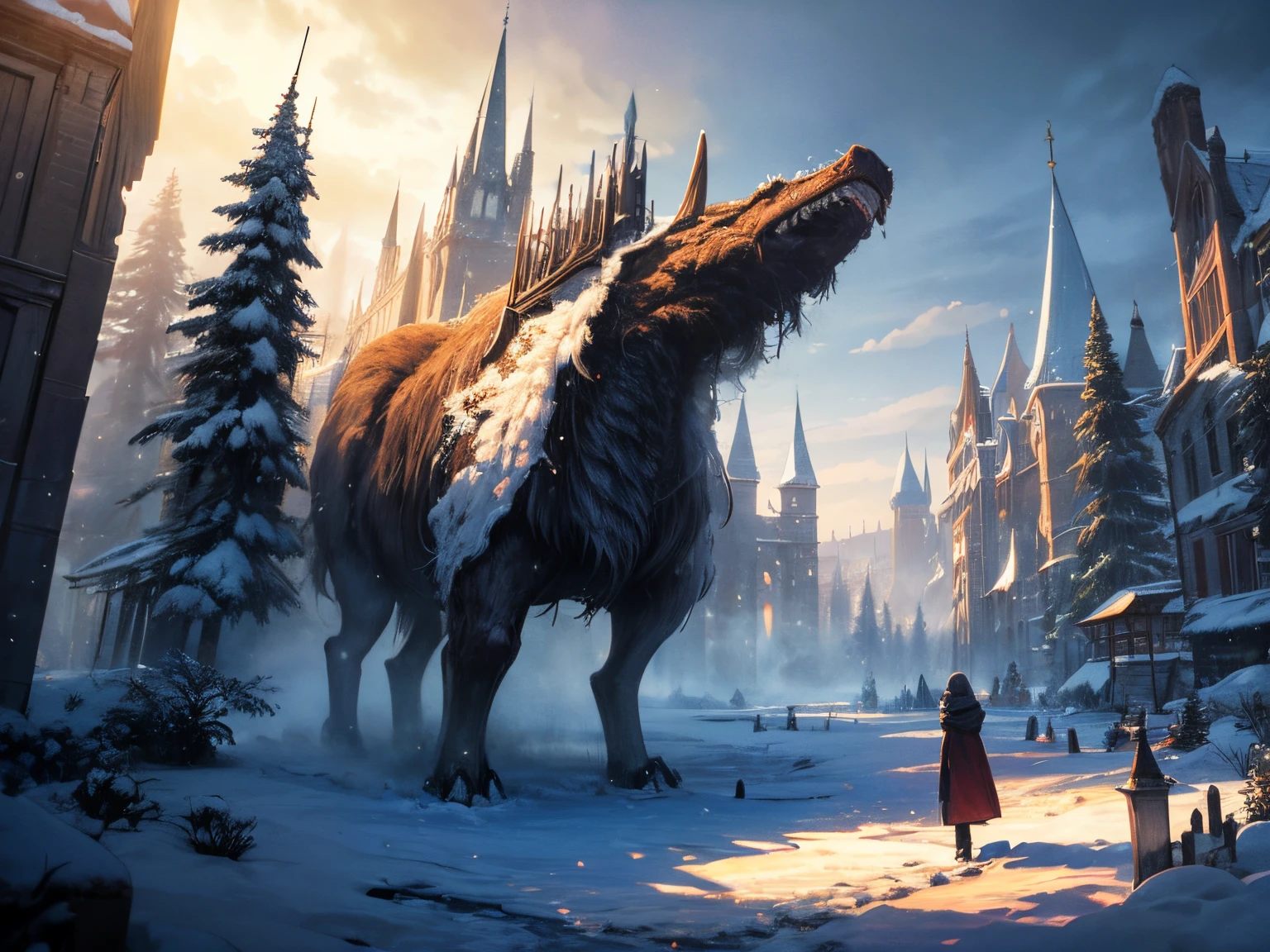 mysterious snow country, winter wonderland, mysterious, fantasy, strange, masterpiece, unity 8k wallpaper, production art,