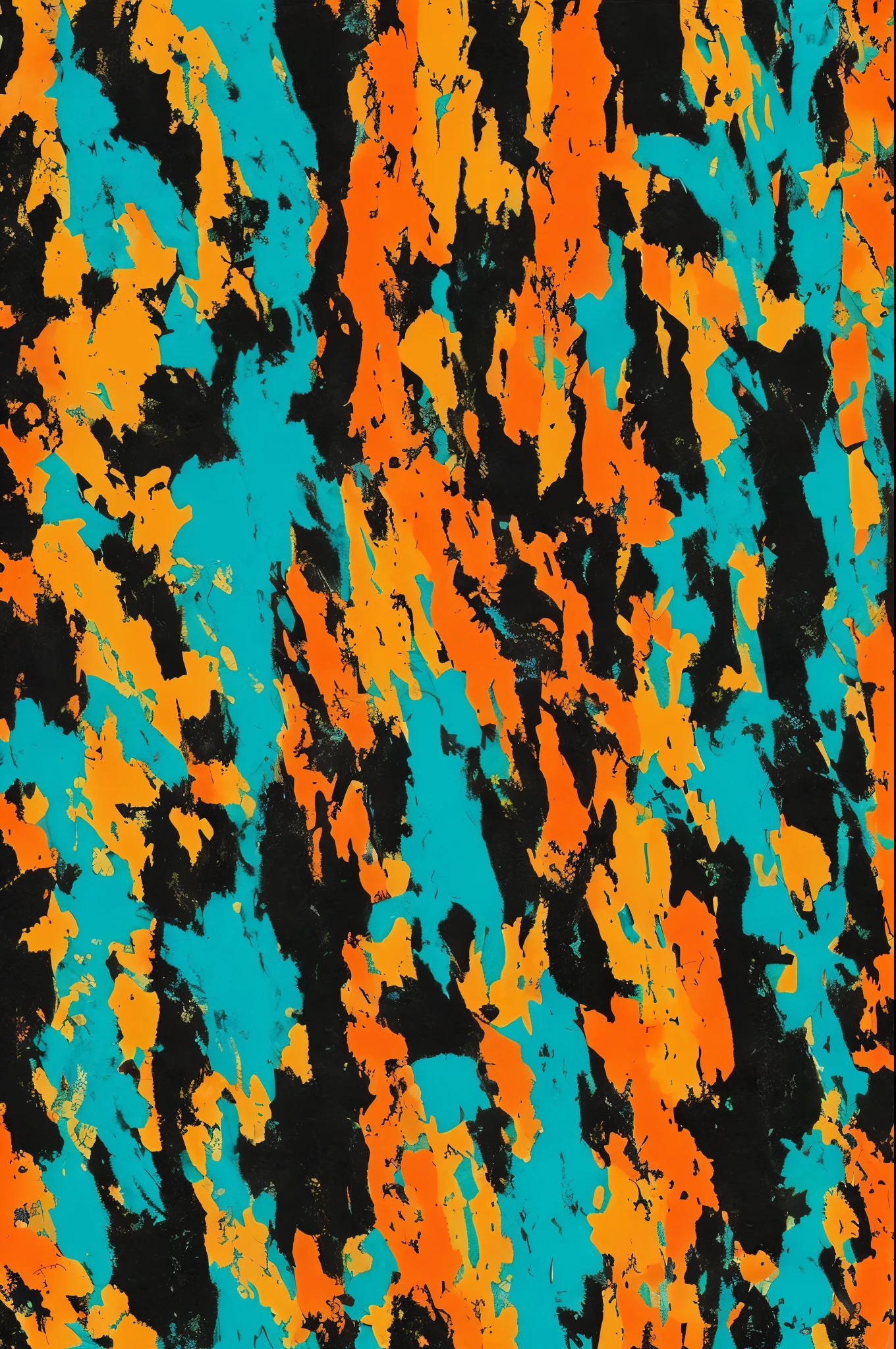 tiger stripe camouflage pattern using the colors black, international orange, cyan, and magenta.
