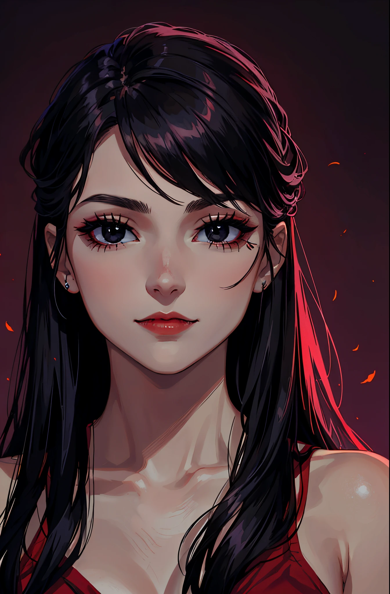 Amazing portrait of a woman who is 30 years old and an adult and a sexy teacher during night time with soft lighting showcasing her red lips and her beautiful face in detail and close up 