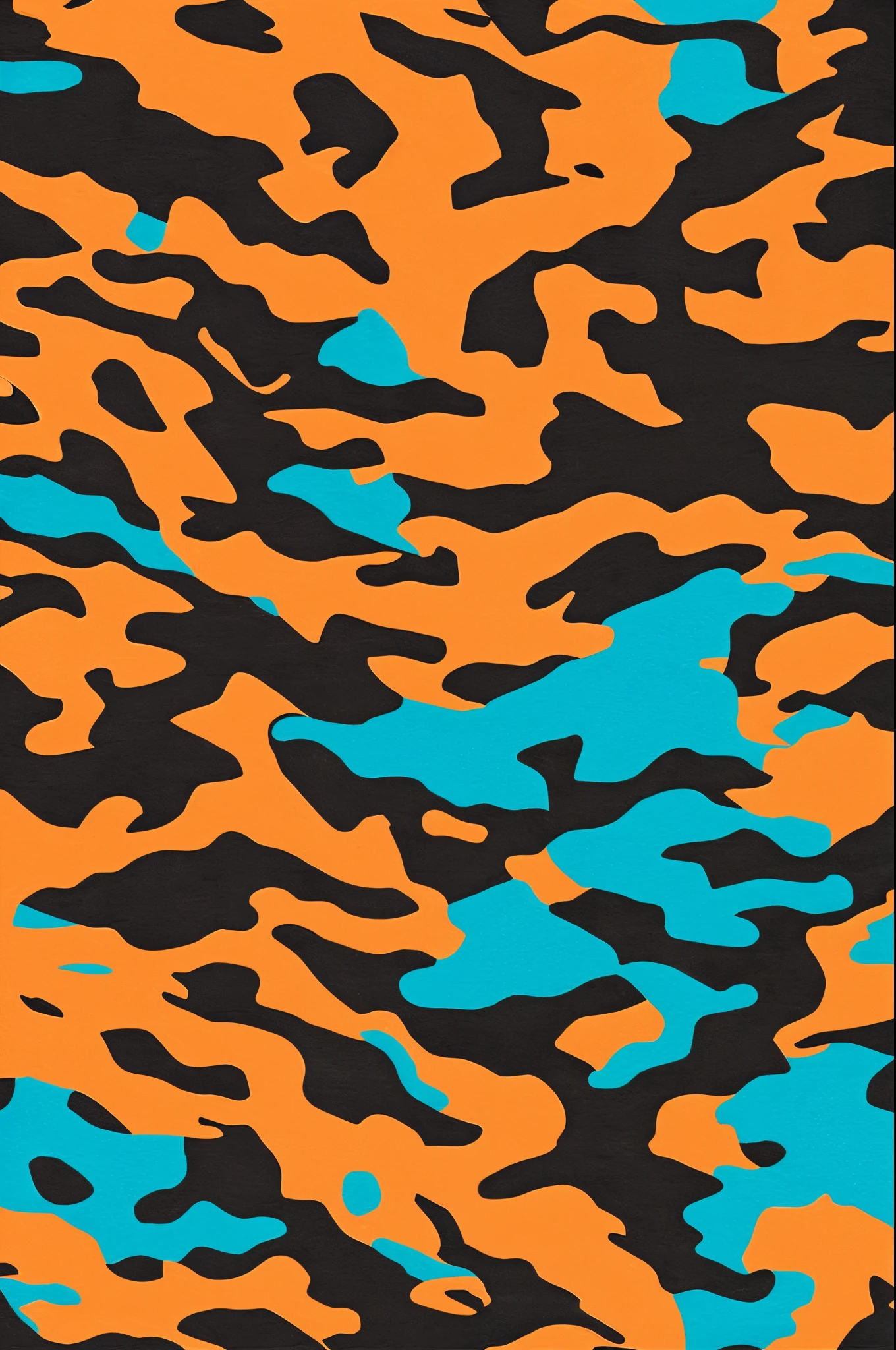 tiger stripe camouflage pattern using the colors black, international orange, cyan, and magenta.