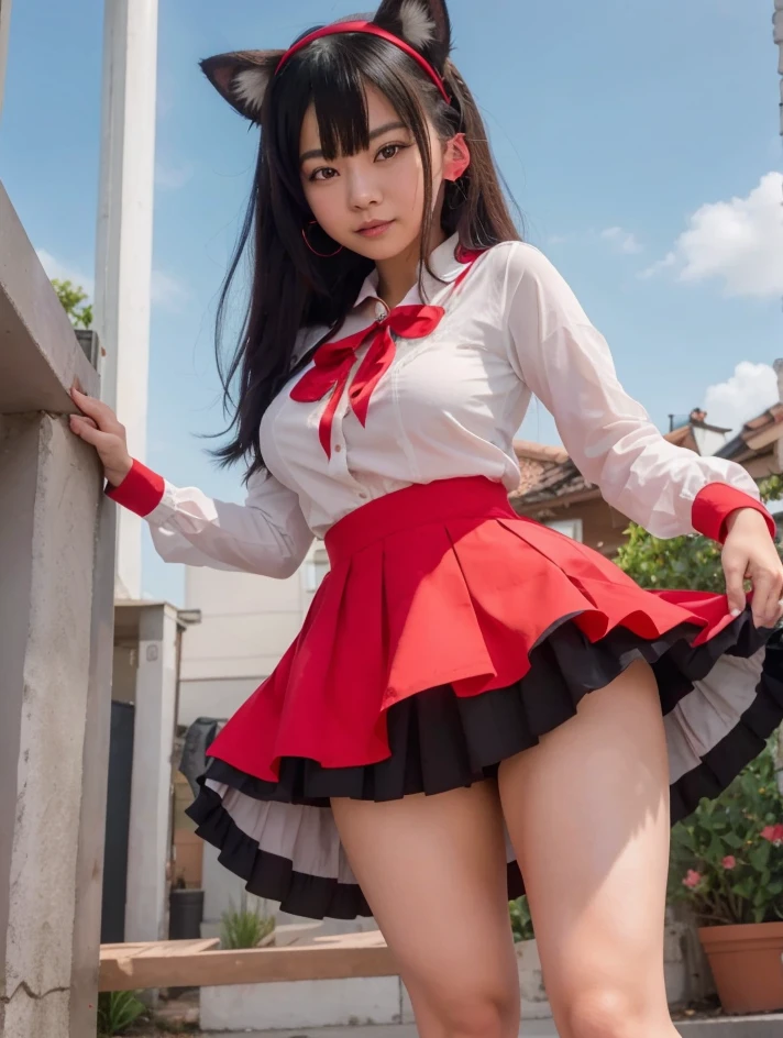 Araffe Asian girl with skirt and stockings posing for a photo, muslos y falda, Chica anime , con una falda roja, Anime Thai Girl, 8k)), usar falda y calcetines altos, la chica anime agachada, , cosplayer, anime , Ruan lindo vtuber, de un chico gato! Sirvienta! vestido