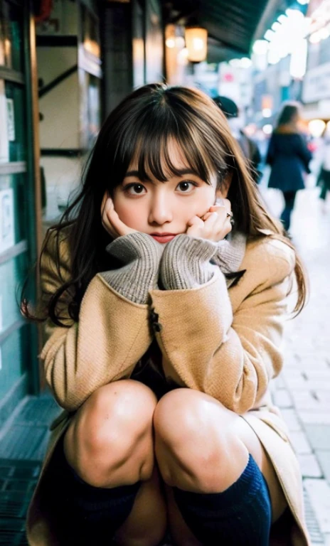 ulzzang -6500-v1.1, (Raw foto:1.2), (Photorealsitic:1.4), a beautiful detailed girl, extremely detailed eye and face, beatiful detailed eyes, Ridiculous, unbelievable Ridiculous, huge filesize, ultra-detailliert, hight resolution, ighly detailed, top-quality, ​masterpiece, Kemomimi, ((bury your face in your scarf)), (((Japan schoolgirl uniform))), illustratio, ighly detailed, nffsw, unification, 8k wallpaper, astonishing, finely detail, ​masterpiece, top-quality, Highly detailed ticker uniform 8K wallpaper, face lights、Cinematographic lighting、1girl in、sixteen years old、(witheout panties)、((dynamicposes)))、(camel's toe)、(half)、(Crooked knees and legs sitting))