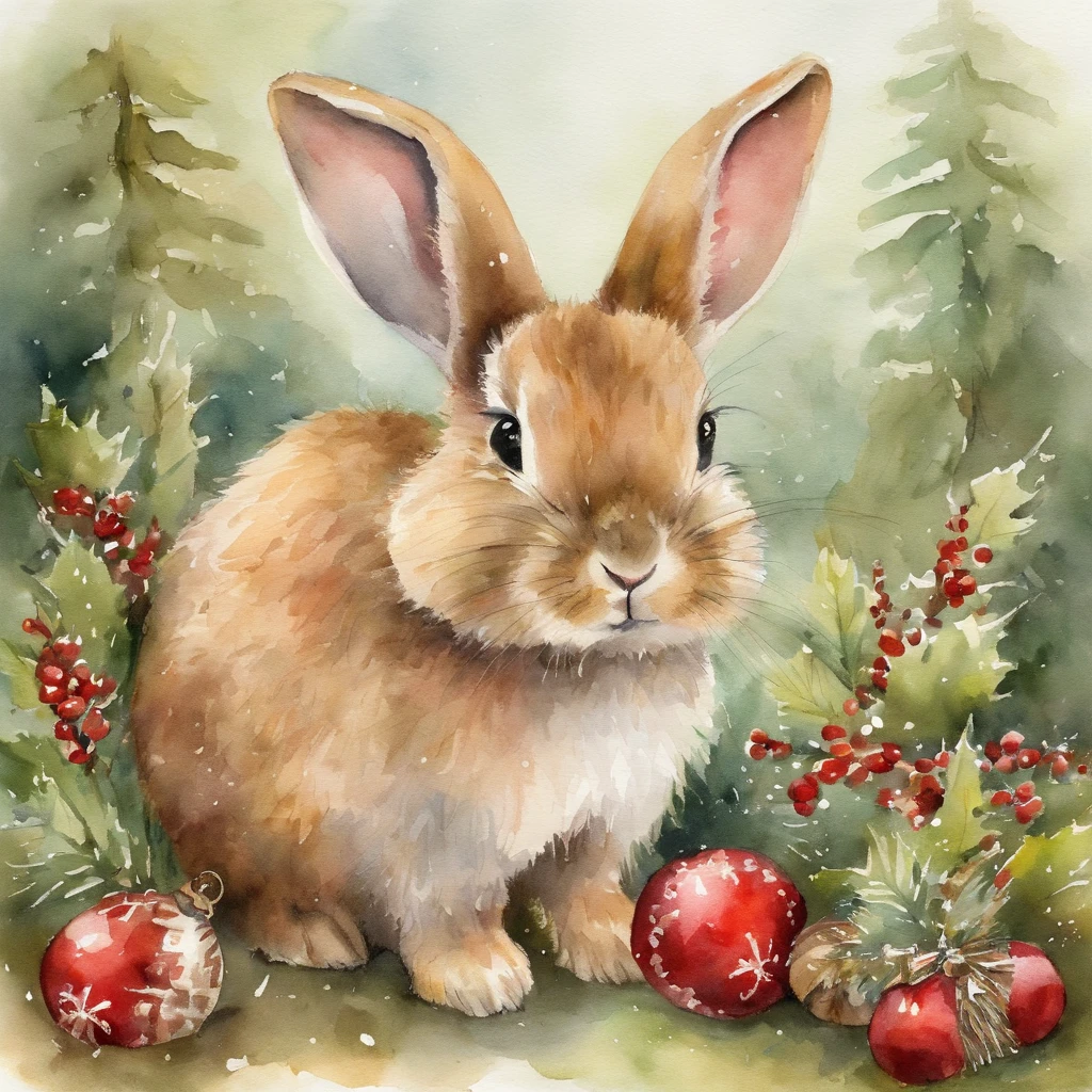 Image of a picture book、Cute Bunny、 fluffly, christmas in the forest