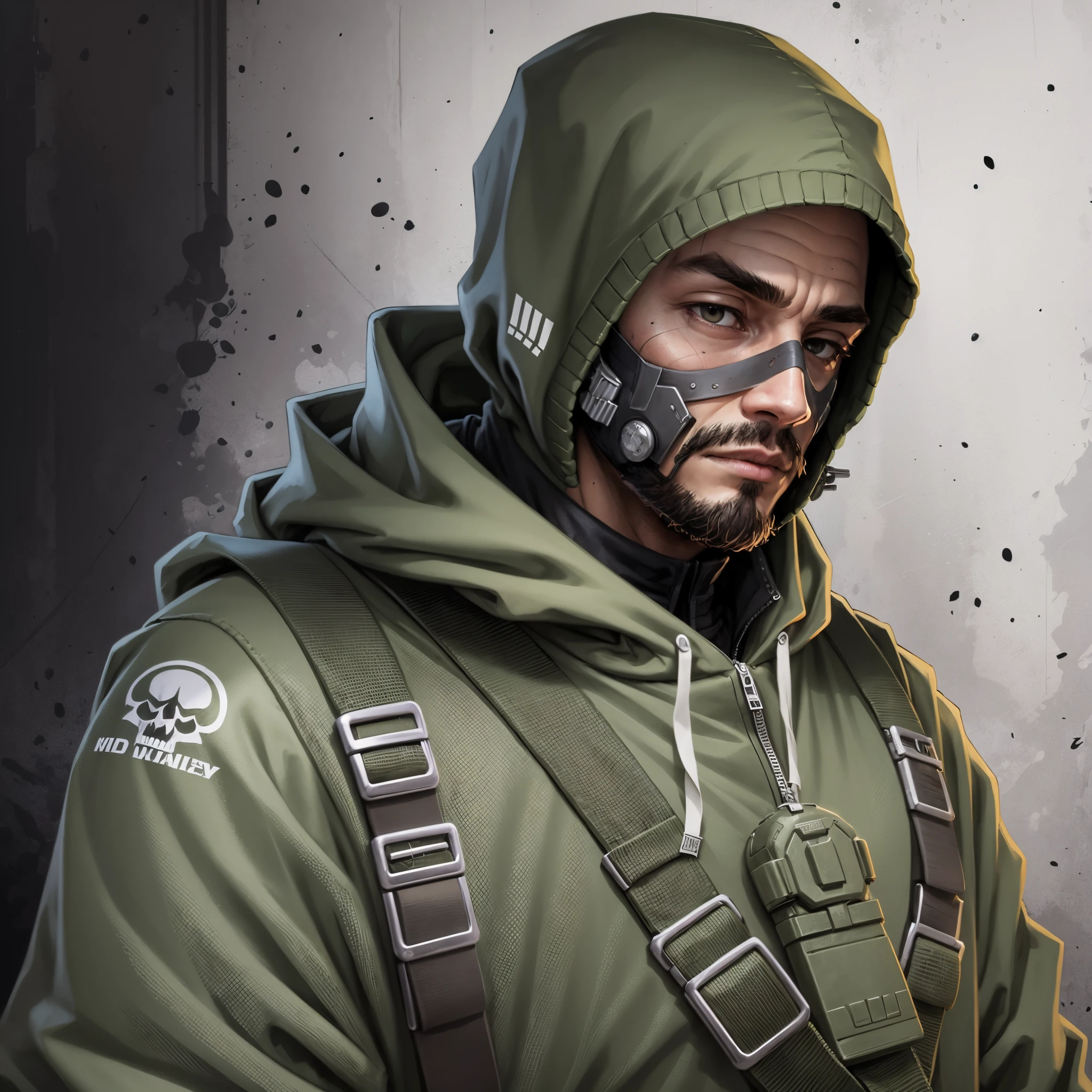 Military man with skull mask and hood