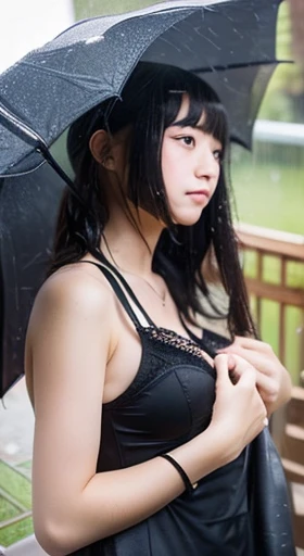 A Japanese  high school girl whose lingerie that shows through the  wet uniform  due to a large amount of milk falling like rain is so sad