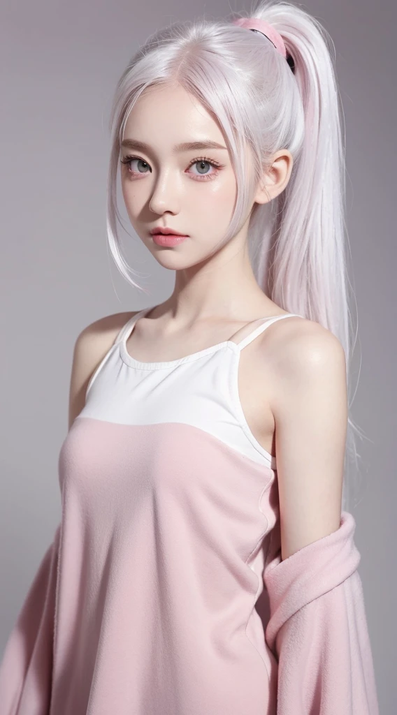 Masterpiece, Best Quality, 1girls, ponytail, updo hair, white over-knee socks, sitting on the floor, looking at viewer, high angle shot, pink lips, slightly upturned nose, realistic skin texture, attractive face,