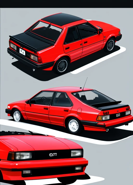 1987 model、North American specification Toyota Corolla GT-S(AE86)in anime style、Please generate an illustration depicting a dynamic scene drawn in red body color.