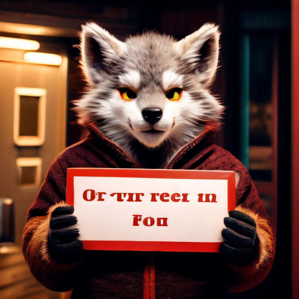 holding a red sign
