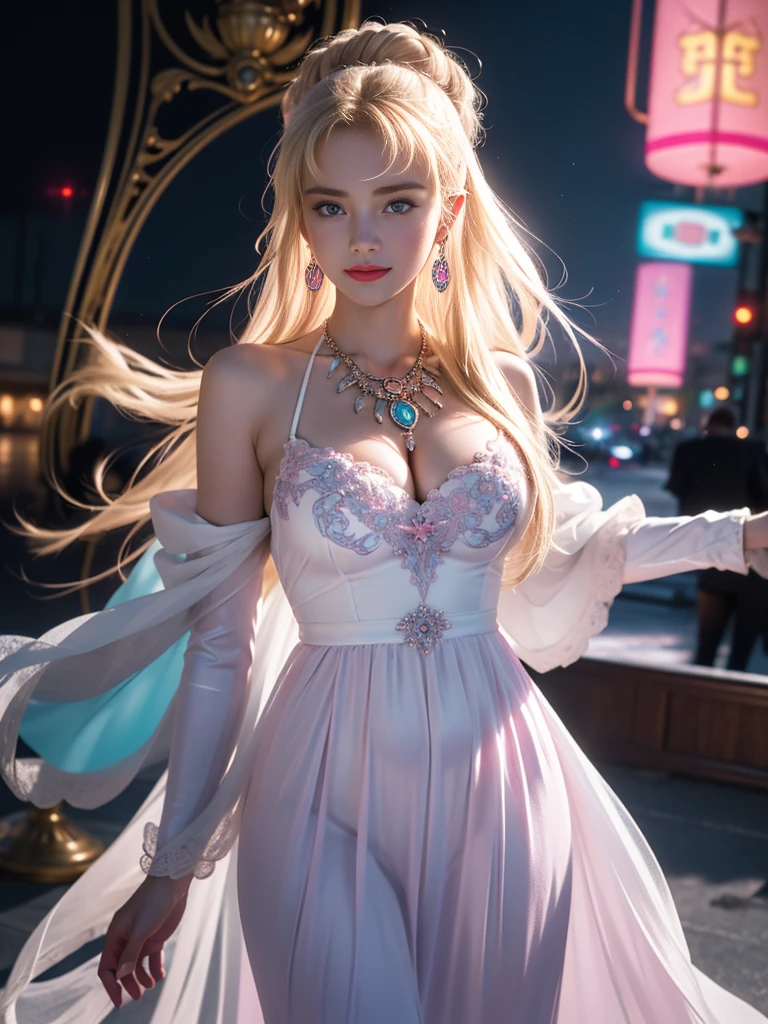 tmasterpiece,Highest image quality,super detailing,Best quality at best ,Extremely Delicately Beautiful, Very meticulous,Best quality at best, offcial art, extremely detaild的 CG unified 8k wallpapers, Ana de Armas portrait photo, blond hair blue eyes,Radiant skin and radiant eyes:1.1), pretty skin, lamplight, (Detailed lighting:1.2), (Beautiful and detailed light:1.3), Nice business suit, deep understanding, The beautiful, iintricate, digitial painting, smooth private parts, Focus sharp, The end of the world, Epic reality, (HighDynamicRange:1.4), captivating curves,(pastel colour:1.4), Bigchest,apocalyptic, giving up, com cores neutras, natta, Screen space refraction, (Complicated details, ultra - detailed:1.3), Dream Catcher Necklace,art stations, Cinema lenses, vignet, the complex background, buliding,Enchanted smile,detailed back ground,Dream catcher earrings in various colors,white colors,in pink,purpleish color,red colour,blue colors,orange colors,green color,cyan colors,),