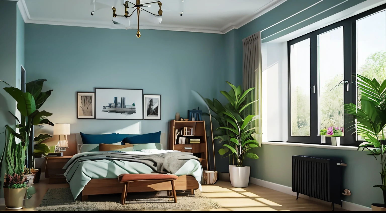 Best Quality Room with houseplants realistic