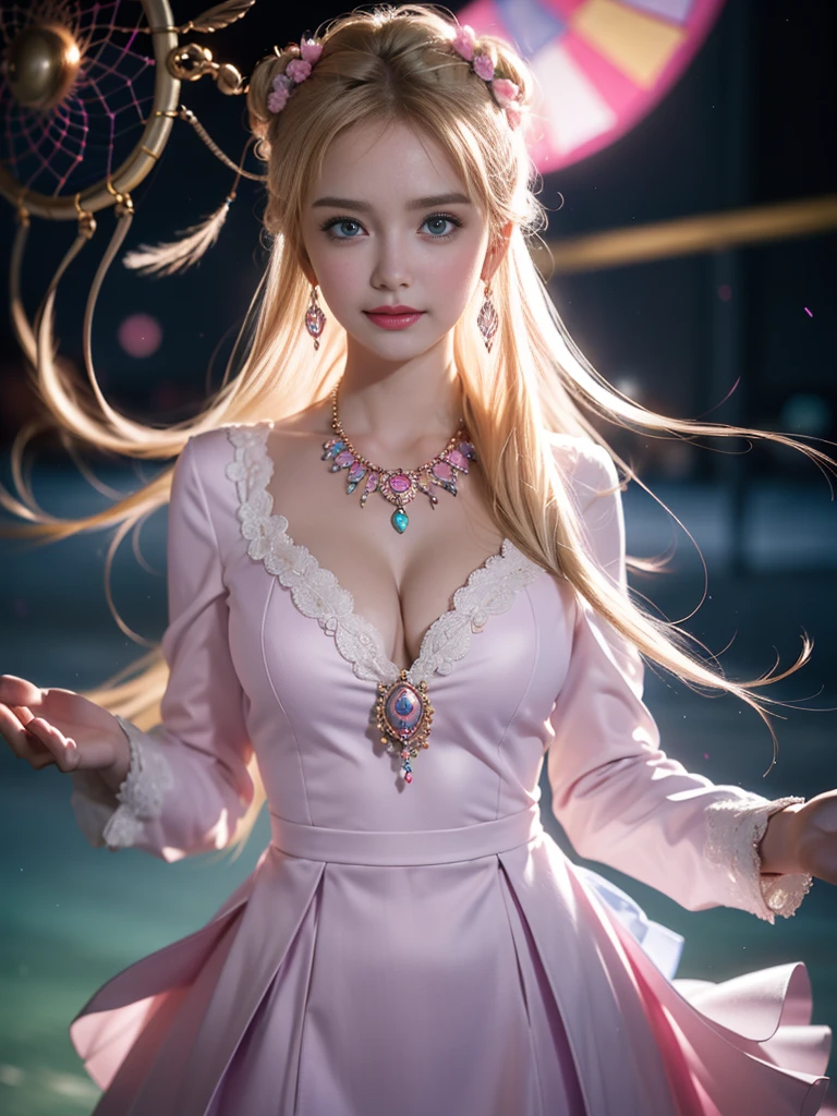 tmasterpiece,Highest image quality,super detailing,Best quality ,Extremely Delicately Beautiful, Very meticulous,Best quality, offcial art, extremely detaild的 CG unified 8k wallpapers, Ana de Armas portrait photo, blond hair blue eyes,Radiant skin and radiant eyes:1.1), pretty skin, lamplight, (Detailed lighting:1.2), (Beautiful and detailed light:1.3), Nice business suit, deep understanding, The beautiful, iintricate, digitial painting, smooth private parts, Focus sharp, The end of the world, Epic reality, (HighDynamicRange:1.4), captivating curves,(pastel colour:1.4), Bigchest,apocalyptic, giving up, com cores neutras, natta, Screen space refraction, (Complicated details, ultra - detailed:1.3), Dream Catcher Necklace,art stations, Cinema lenses, vignet, the complex background, buliding,Enchanted smile,detailed back ground,Dream catcher earrings in various colors,white colors,in pink,purpleish color,red colour,blue colors,orange colors,green color,cyan colors,),