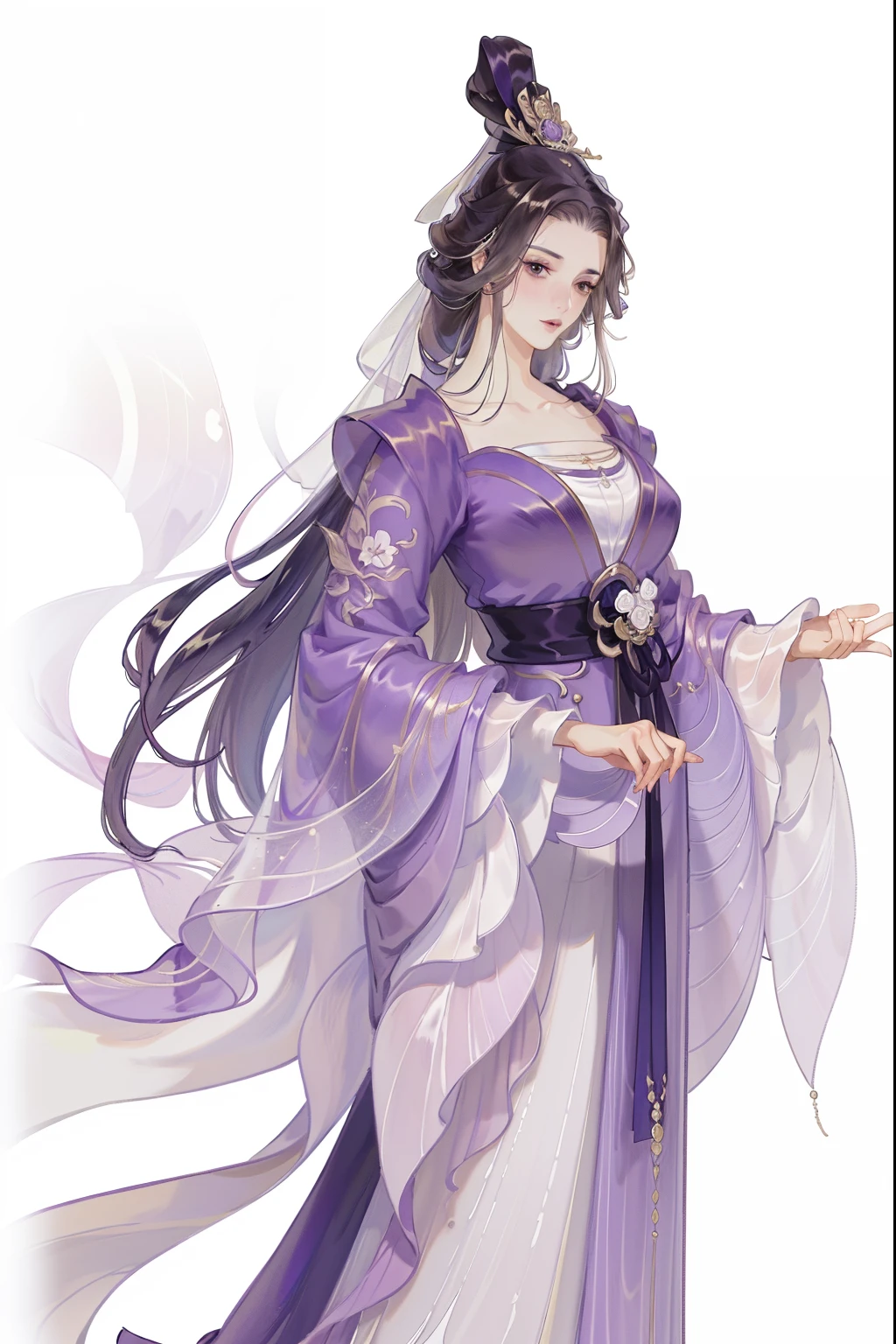 (((tmasterpiece, Best quality at best, 超高分辨率, CG unified 8K wallpaper, Best quality, ultra - detailed, ultra HD picture quality))), 1 girl, cabelos preto e longos, game fairy, at winter season, Cotton clothing, Fur collar, Furry coat, Hanfu, yarn, flowing gauze, Nice face, beautidful eyes, Beautiful hairstyle, Beautiful costumes, Structurally sound