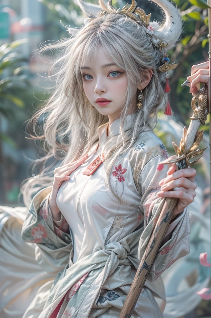 (Photoreal Stick:1.4, masutepiece:1..3, 8K), top-quality, masterpiece, 超A high resolution, Perfect dynamic composition, Professional camera work, Grow Light Effect, Mystical portrait, Cinematic Light, Highly detailed skin and facial texture:1.3, The ultra-detailliert, A detailed eye, (ride a white dragon, carry a long noble staff), (myterious:1.3, Fanciful:1.2, tradition:1.2, legends:1.2, majestueux:1.2), 1girl in, 25-years old, cute and sexy slim goddess, Fair skin, (A slight smil:0.9, Totally captivates you:1.0), (japanese miko costume:1.3), (voluptuous breasts:0.9), (back shot beautiful blue eyes, Eyes that feel beautiful eros:0.85), Sexy face:0.4, (A mouthfeel that feels beautiful eros:0.85), ((Too cute beauty:0.9)), Fantastic background