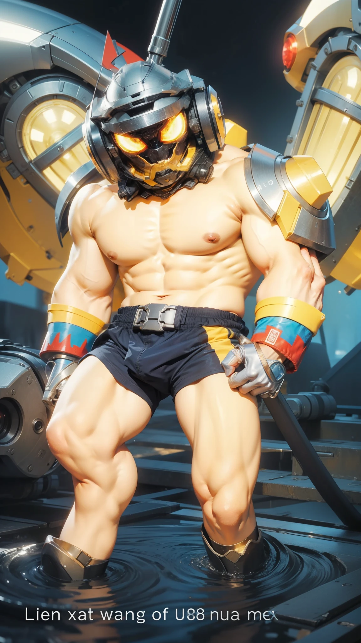 (max resolution: 1.2), (Ultra HDTV: 1.2), 8K resolution, Eye and skin details, detailed facial features, , (Sharp focus: 1.2), (Focus focuacial expressions: 1.2), 1 Guy, Yes, White hair, exposed chest muscles, 8 pack, (No shirt), (((Black briefs)))