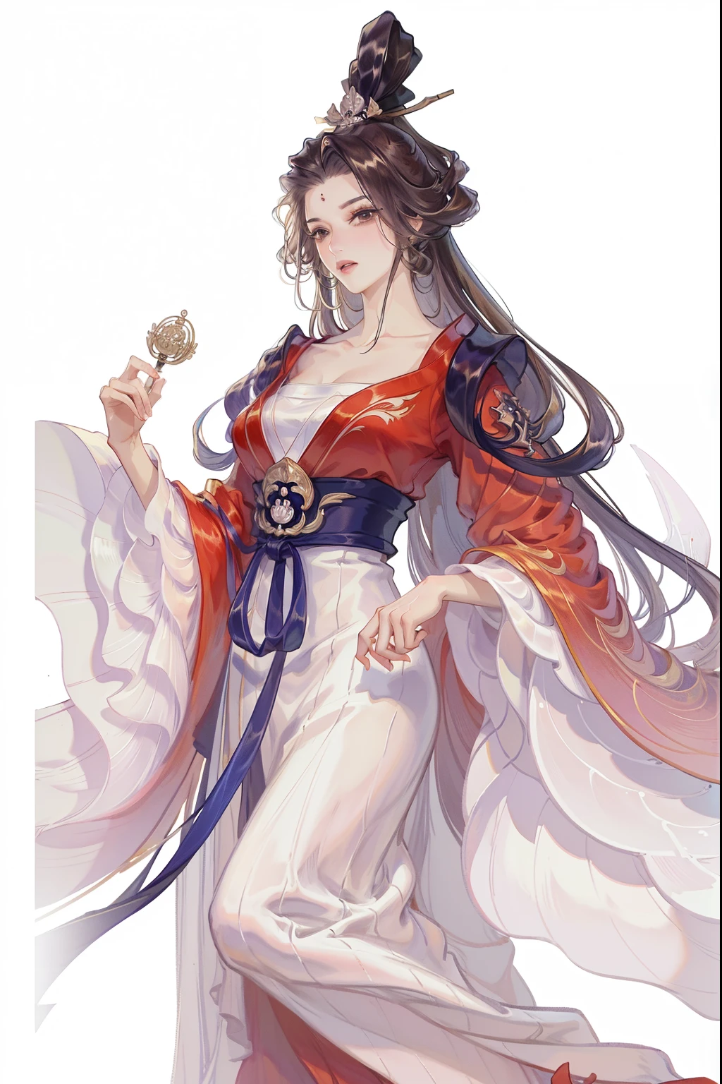 (((tmasterpiece, Best quality, 超高分辨率, CG unified 8K wallpaper, Best quality at best, ultra - detailed, ultra HD picture quality))), 1 beautiful, Long hair, game fairy, Red clothes, Hanfu, yarn, flowing gauze, jewely, Nice face, beautidful eyes, Beautiful hairstyle, Beautiful costumes, Structurally sound