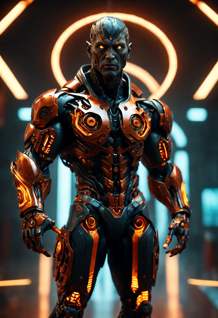 ((best quality)), ((masterpiece)), ((realistic, digital art)), Hyper HD, (hyper detailed), RAW Photography, (Perfect Body Shape), DonMCyb3rN3cr0XL Malay Male muscular Techno-witch, octane rendering, raytracing, volumetric lighting, Backlit, Rim Lighting, 8K, HDR,