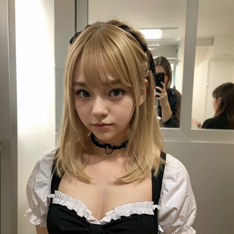 Person with phone in front of face, mirror photo