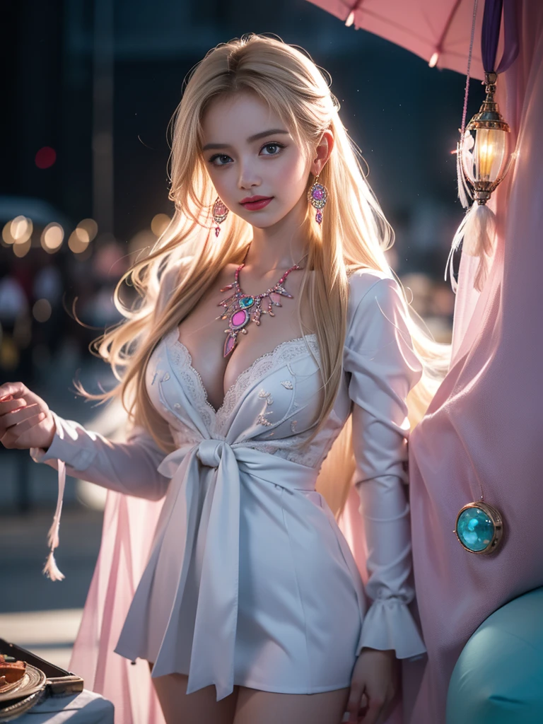 tmasterpiece,Highest image quality,super detailing,Best quality ,Extremely Delicately Beautiful, Very meticulous,Best quality, offcial art, extremely detaild的 CG unified 8k wallpapers, Ana de Armas portrait photo, blond hair blue eyes,Radiant skin and radiant eyes:1.1), pretty skin, lamplight, (Detailed lighting:1.2), (Beautiful and detailed light:1.3), Nice business suit, deep understanding, The beautiful, iintricate, digitial painting, smooth private parts, Focus sharp, The end of the world, Epic reality, (HighDynamicRange:1.4), captivating curves,(pastel colour:1.4), Bigchest,apocalyptic, giving up, com cores neutras, natta, Screen space refraction, (Complicated details, ultra - detailed:1.3), Dream Catcher Necklace,art stations, Cinema lenses, vignet, the complex background, buliding,Enchanted smile,detailed back ground,Dream catcher earrings in various colors,white colors,in pink,purpleish color,red colour,blue colors,orange colors,green color,cyan colors,),