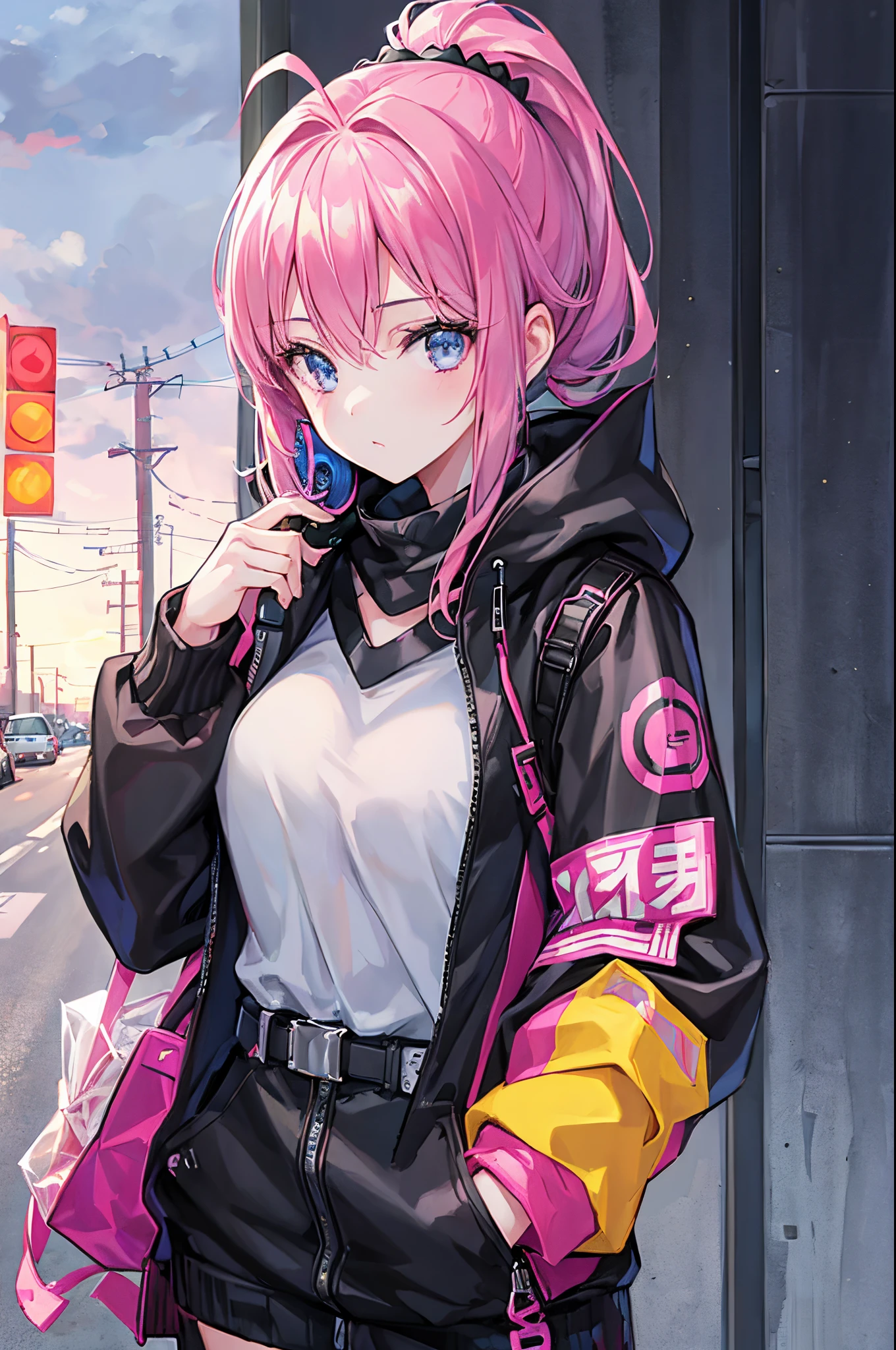 ((Beautiful girl with mobile phone in hand)) 4k 8k:: Realistic::4 Cyberpunk::1 - V 4 - Quality 2
