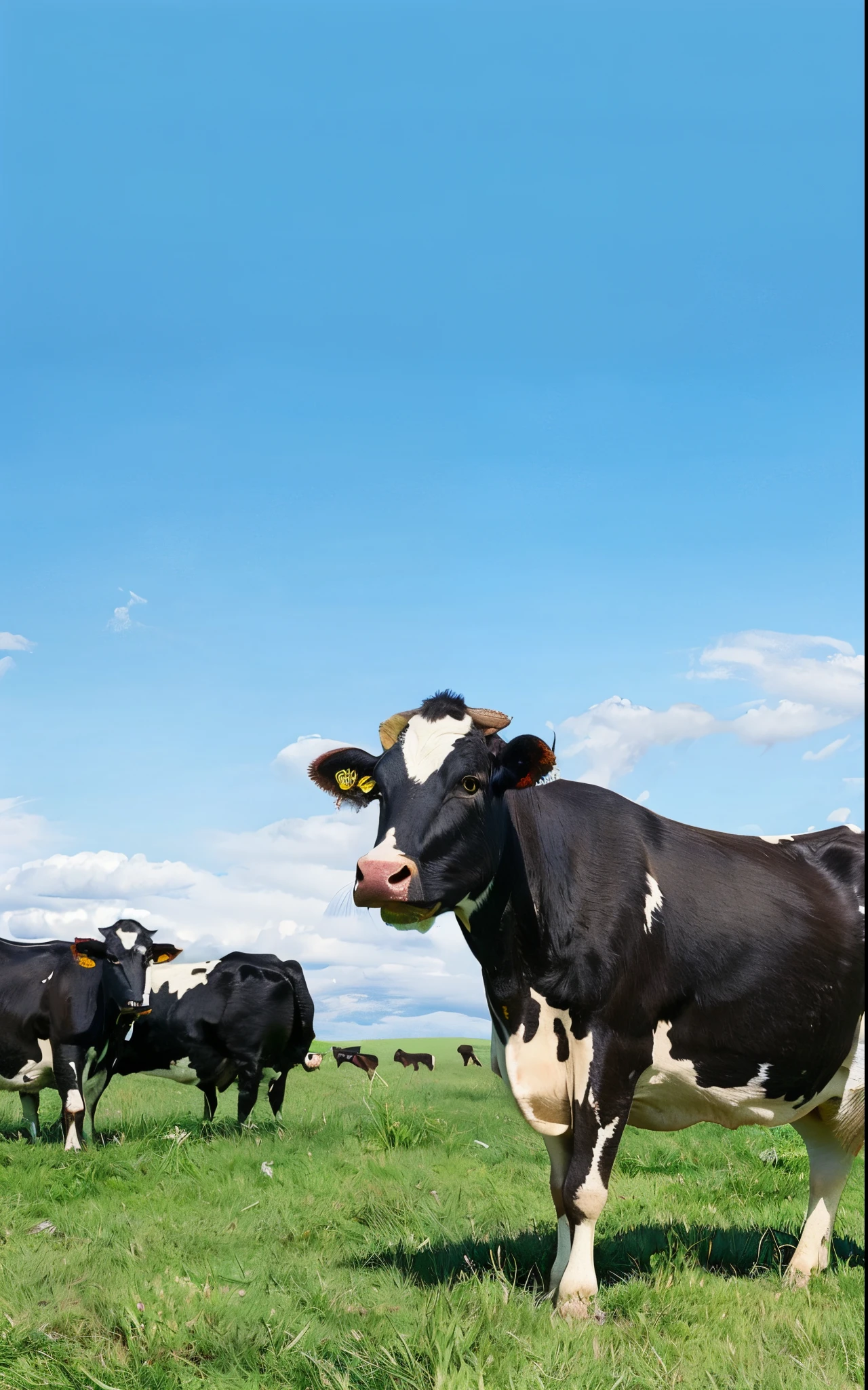 There are many cows standing together on the grass, dairy cattle, random cow, John Murdoch, dairy cattle, taur, 超高分辨率, hight contrast, hight contrast, super wide shot, super wide shot, hyper HD,