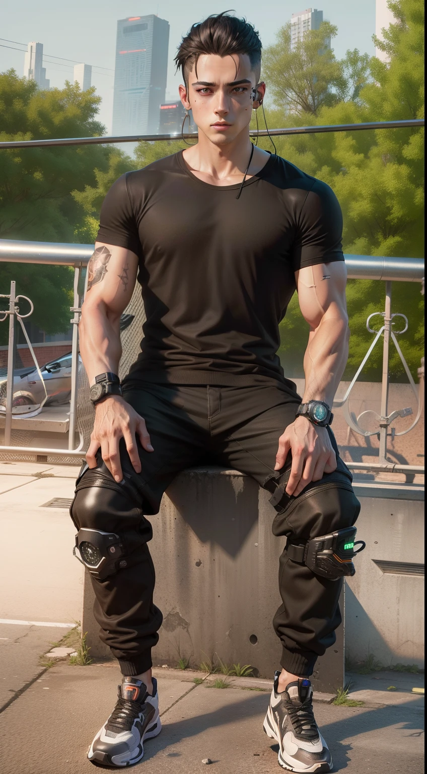 top-quality、​masterpiece、超A high resolution、(realisitic:1.4)、详细的脸、独奏、１human male、The upper part of the body、Dark hair、glistning skin、dense skin、((asian human))、architectural、(absurderes、hight resolution、ultra-detailliert)、、1 male、Adults、(20-year-old man)、tall muscular man、broad shoulder、extra very short hair、angular jaws、thick neck、thick eyebrow、((extra very short hair))、A dark-haired、fine eyes and detailed face、 Highly detailed CG Unity 8K wallpapers、intricate-detail、(Style Swirl Magic:0.7)、looking at the spectator、独奏、(full body Esbian:0.6)、细致背景、A detailed face、dynamicposes、、Urban background、dynamic compositions、 big muscle、、(((Crotch bulge)))、 ((masutepiece:1.4, Best Quality)), ((masutepiece, Best Quality)), (photographrealistic:1.4)、(((Machine body)))、 Pubic hair, Open legs, Arms raised and crossed behind the back, abdominals, ((Erection 1.2)), , (Moccoli: 1.4), Sweating,, Blood vessels in the arm、3D,shitu-mecha, Beautiful cyberpunk man with mech in the ruins of an abandoned war city, Ancient Technology,nffsw(HighDynamicRange),Ray traching,NVIDIA RTX,Hyper-Resolution,Unreal 5,Sub-surface scattering,PBR Texturing,Postprocess,Anisotropy Filtering,depth of fields,Maximum clarity and sharpness,multi-layer texture,Albedo and specular maps,Surface Shading,accurate simulation of light and material interactions,perfectly proportions,octane renderings,two tone lighting,Low ISO,White Balance,thirds rule,Wide aperture,8K Raw,Efficient Subpixel,sub-pixel convolution,Luminescent particles,light scattering,ray gun,M-shaped legs are spread、Squatting、Gorgeous Guy With Short Machine Shaving 3, Well done beard.