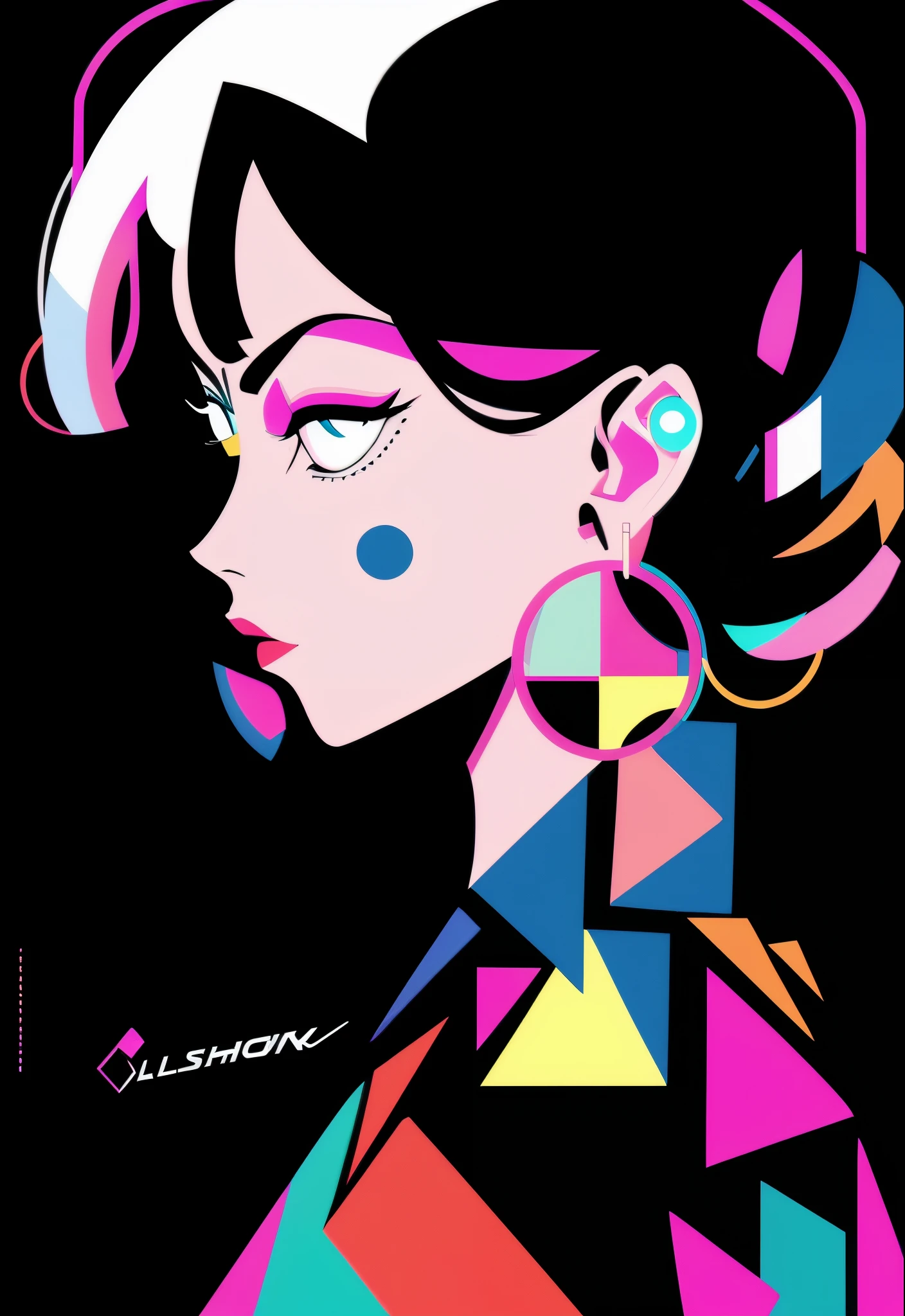 fashion girl,close-up,flat illustration, geometric shapes, look into camera,colorful niji5-- style expressive