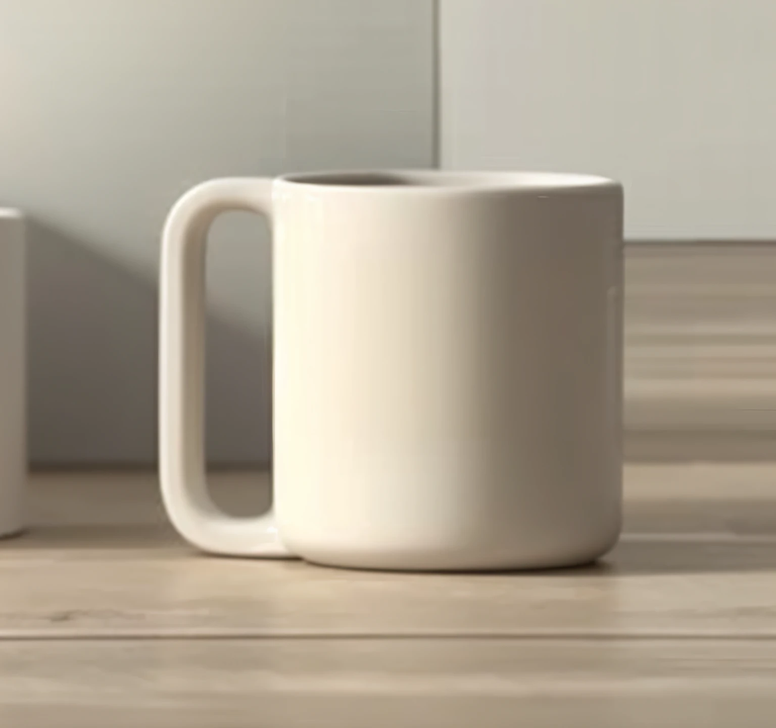 A white coffee cup lies on the wooden floor, White mug, coffee mug, with a white cup, , detailed render, at noon, coffee mug, smooth surface render, designed in blender, morning time, Hello, product photograph, minimalist design, 3d product, User photo, computer generated, teacup, Light brown, A coffee, Instagram posts