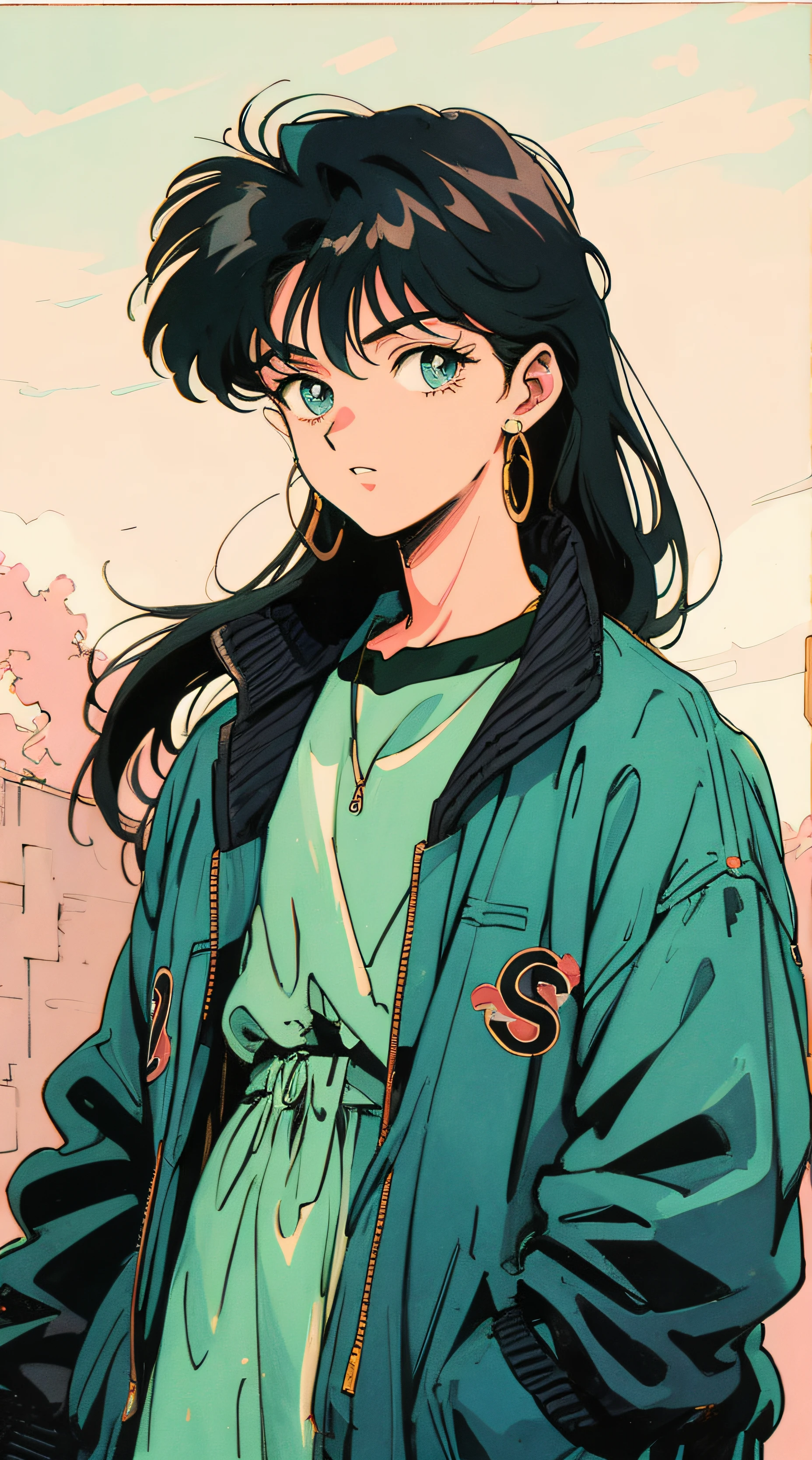 anime buddha statue, 90s Anime, vintage classic anime aesthetic, Jacket, Fashionable, Dress, jacket over dress,