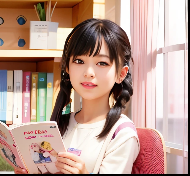 arafed Asian girl sitting on pink chair reading book, lalisa manobal, chiho, Nam Jae-yeon, up of young anime girl, kawaii hair style, bodfin, of a youthful japanese girl, Sam rice cereal, Kakiuchi Narumi, 奈良美智, Motto Cave