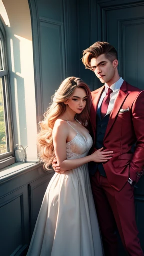 Masterpiece Top quality Beautiful man and beautiful woman Flirting Beautiful and dainty out of this world