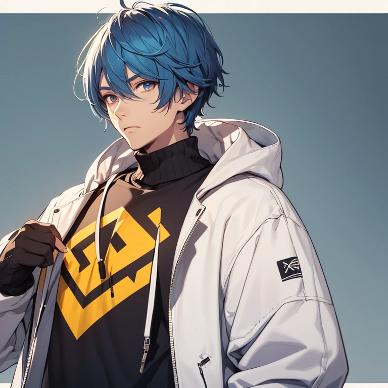 virtual_youtuber, 1boy, Teenage boy, Blue shorthair, Cold, a gloomy, dark backgrounds, Half up,Detailed face, Intricate details, Gerbourg, pixiv,Turtleneck sweater, Loose pants, oversized hoodie,white backgrounid,Facing the front,frontal face,No background,Wearing sneakers,Idol, Super Idol, super model ((Solo)), 1 male, (Handsome, masculine, man, broad shoulders, A tall man, Thin body), ((blue hairs, hair messy, Short hair, Bangs)), bright skin, Sharp features, (Oversized clothes)), ((Sharp eyes)), Turtleneck sweater, Loose pants, oversized hoodie,white backgrounid,Facing the front,frontal face,No background,Wearing sneakers,photographed,white backgrounid,is standing,