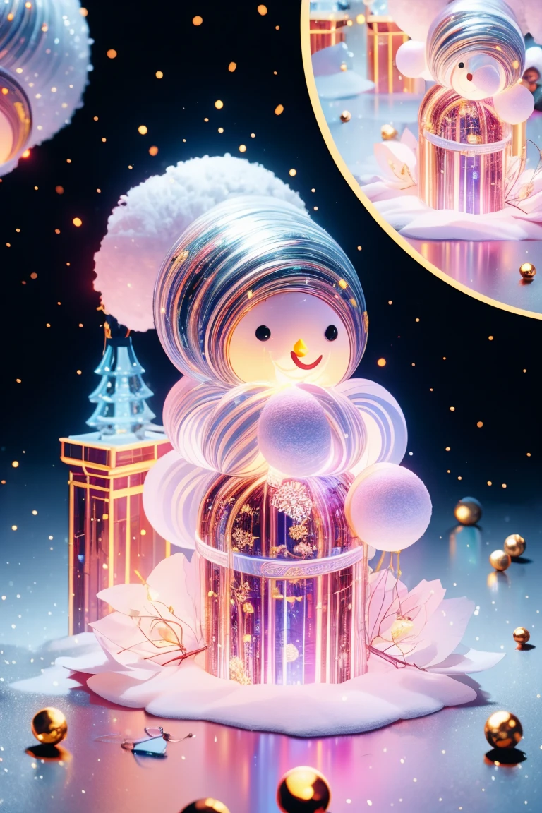 Christmas, a cute and beautiful Chinese girl wearing a glowing traditional Santa Claus costume, carrying a transparent glowing backpack, holding a beautiful Christmas wreath in both hands, standing in a bright and warm Christmas decorated room, looking at the audience, First person perspective, photo album, seven clones