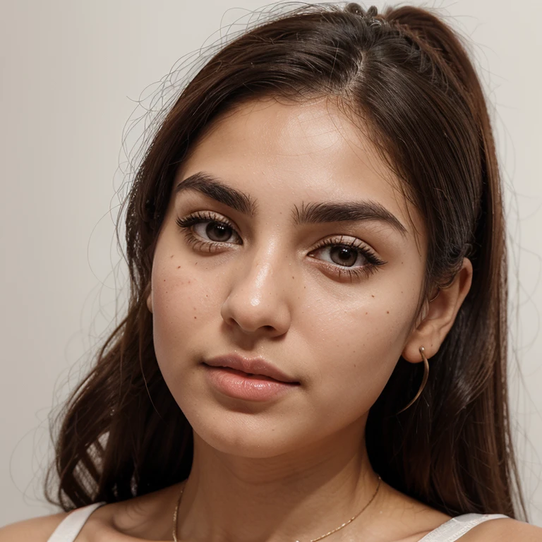 Change the face with Imagine A girl, Named fatemeh, 25 years and 7 months and 21 days old/ mixture of Phoenician, Greek, Armenian, and Arab/almond eyes, brown eyes, mesh hair,thick hair, ponytail/ bow-shaped lips, uptruned Nose, square jawline, narrow forehead, Protruding chin, high-arch eyebrows, black eyebrows , thick eyebrows/168 centimeters height, 61 kilograms weight,tanned body/ small mole on left eyebrow، small mole on the corner of the lower left lip, straight white blond wavy hair،A small amount of acne on the cheek، Cheek dimple, chin dimple/ ,