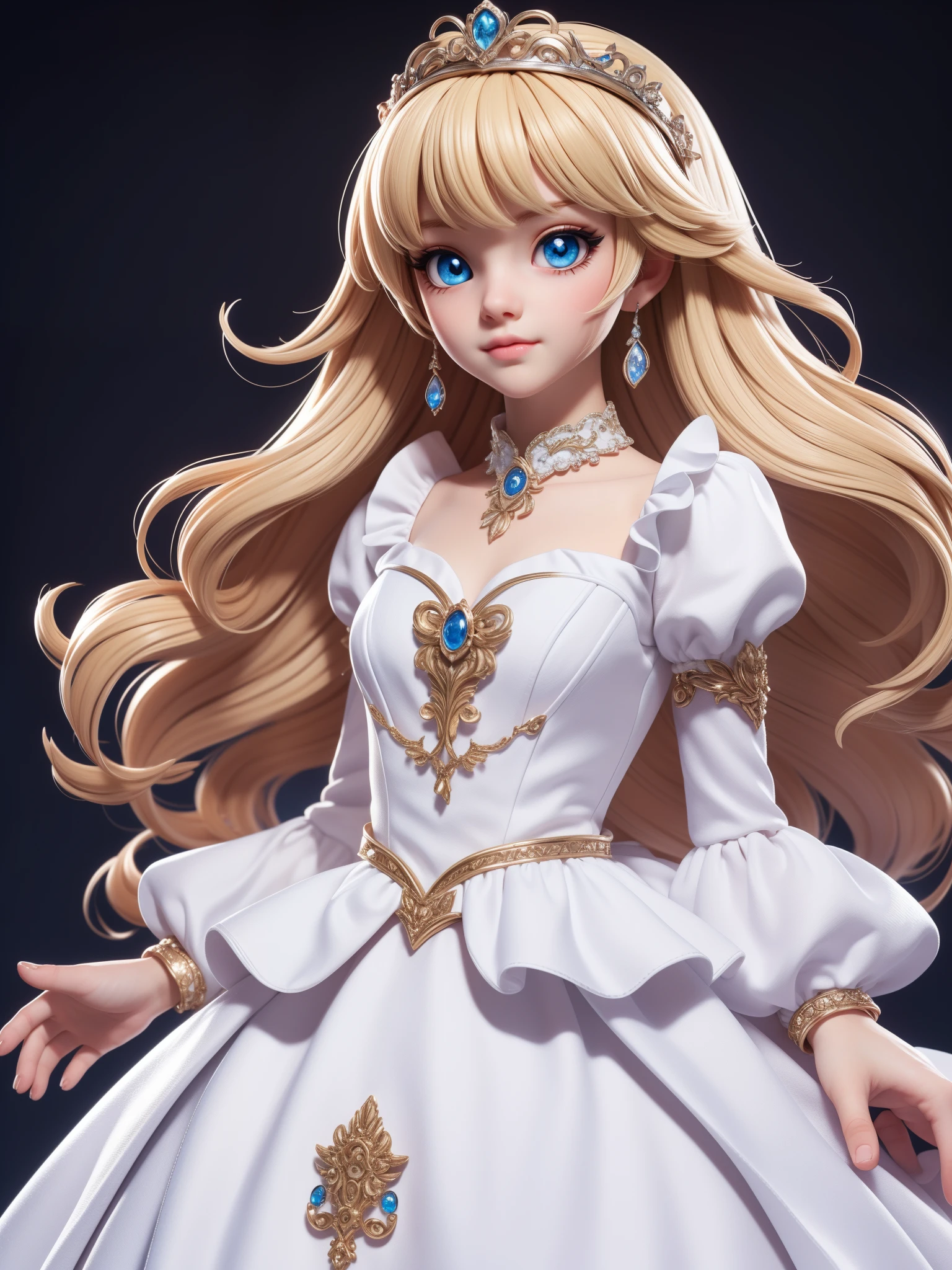 tmasterpiece,Highest image quality,Beautiful bust of a royal lady,Delicate blonde hairstyle,blue eyes,Embellished with a dazzling array of intricate jewelry,super detailing,upscaled。