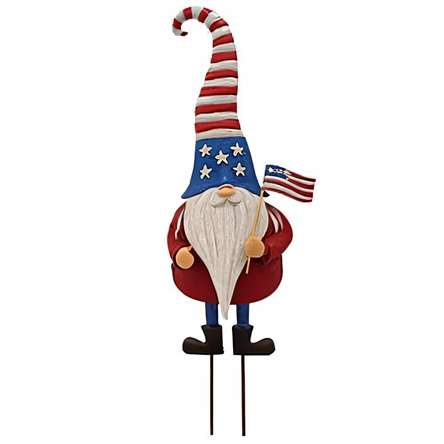 Close up of dwarf with flag on pole, Uncle Sam, Patriotic, patriot, Faraway view, Patriotic nothingness, folk art, Civil War Veterans Medal, gnome, gardening, Decorative style, Patriotic, redneck, j.Dickenson, j. Dickenson, medium detail, United States, around the city, 2 days, 2d, pixelator
