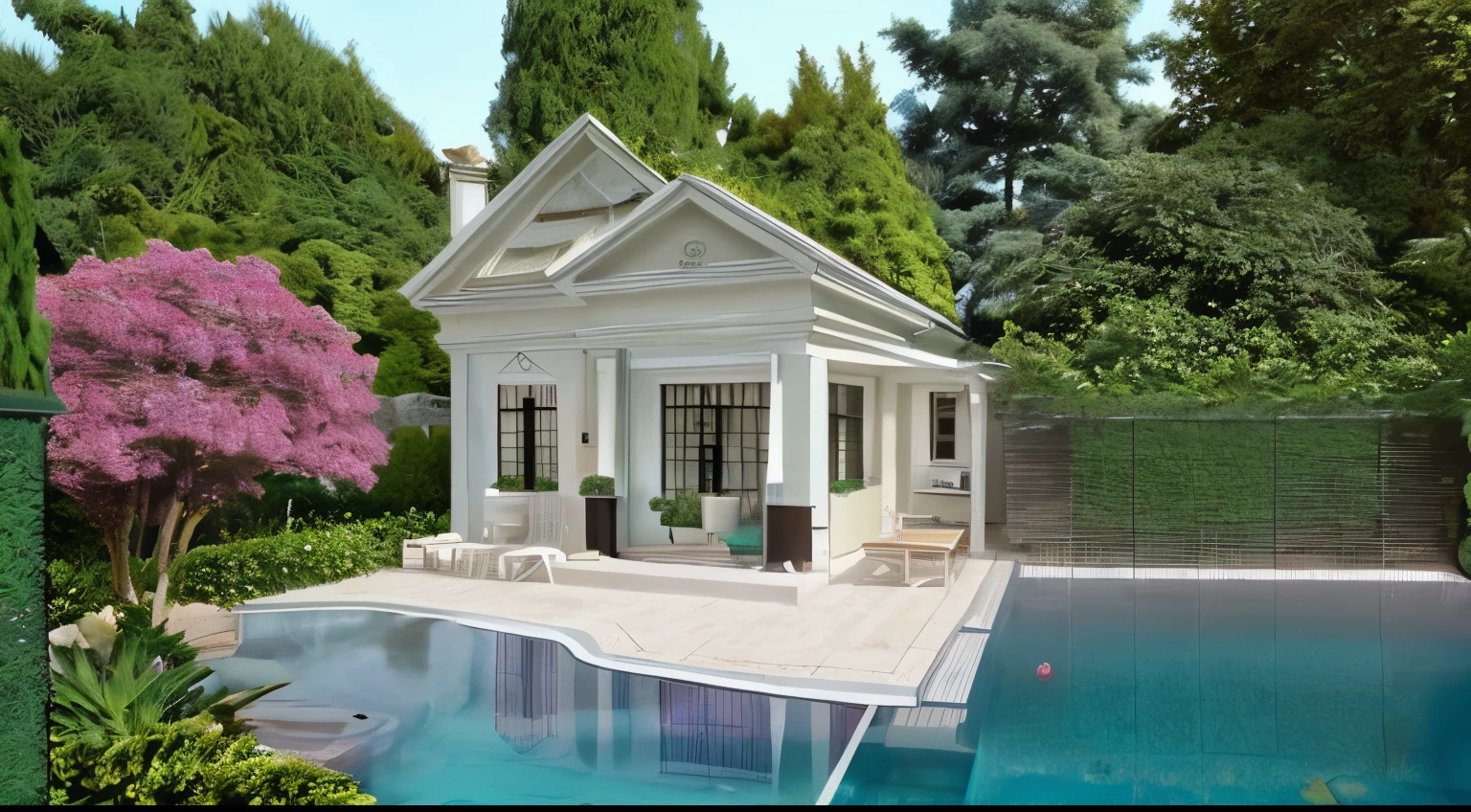 Neoclassical style house, with garden swimming pool