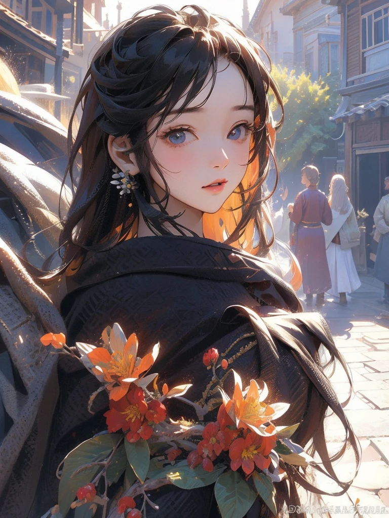 top-quality、4k wallpaper、masterpiece、Highly detailed CG Unity 8K wallpaper Highly detailed eyes、ultra-detailliert、intricate-detail、、1girl in、looking at the viewers、outside of house、garden、background under flowers、