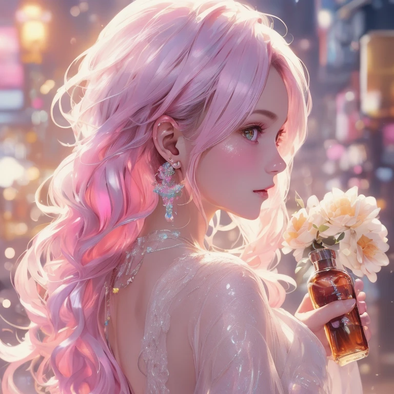 ((masutepiece)), Highly detailed, Best Quality, 8K, (Soft light), Cinematic Light, 1girl in, put a bottle of perfume to her mouth, Cozy, Clean details, iridescent, milkyW, cream dripping on face, Warmly lit, soap, (Pink Theme),Best Quality,Colorful (((Upper body))),
1 Model Girl, Solo, Alone,Jewelry, earrings, Long hair, profile, Upper body, milkyW, cream dripping on face, Warmly lit, soap, (Pink Theme), iridescent, , blush, See-through