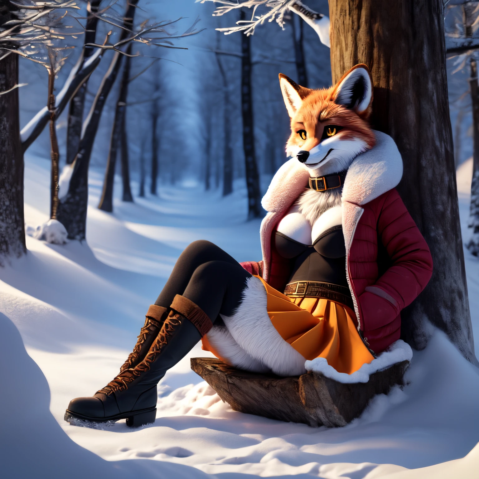 Alice, 独奏, 1 girl, animal ears, Color: Red, Orange, female focus, 1 fox tail, Red tail of the best quality, exteriors, fur collar, Orange skirt with fur trim, lifts her skirt with both hands showing her pussy,furry pussy, wet pussy sitting on a log, legs separated, legs in ramie, (((hand on))), masturbates with his hand,, black stockings, joyful face, Detailed background, black gloves, Furry, Orange clothing with fur trim, Orange sleeves with fur trim, Orange fur coat with fur trim, Fur coat unbuttoned on the chest, Part of the breast is visible, Fox ears of the best quality, 1 girl, 独奏, Focus Photo, blusher, looking a viewer, winter, the night, nightfall, snowfall, snowflakes, detailed yellow eyes, Detailed beautiful yellow eyes, detailized face, detailed hands and fingers, High-quality hands and fingers, Perfect anatomy of the body, Perfect posture, Perfect anatomy of the hand, Perfect finger anatomy, skinny waist, winter boots, beste-Qualit, in detail ,high-resolution illustration, Cute, canny smile, blusher, Vulgar girl, A thin, soft, Beautiful and detailed portrait, 8K, HDR, Excellent quality, higly detailed, Detailed fur, ((tail correct position)), handsome girl, In a snow-covered dark forest, among the trees, Winter forest landscape, Eyes of detail, 电影灯光,tail cutting)), handsome girl, In a snow-covered dark forest, among the trees, Winter forest landscape, Eyes of detail, 电影灯光,