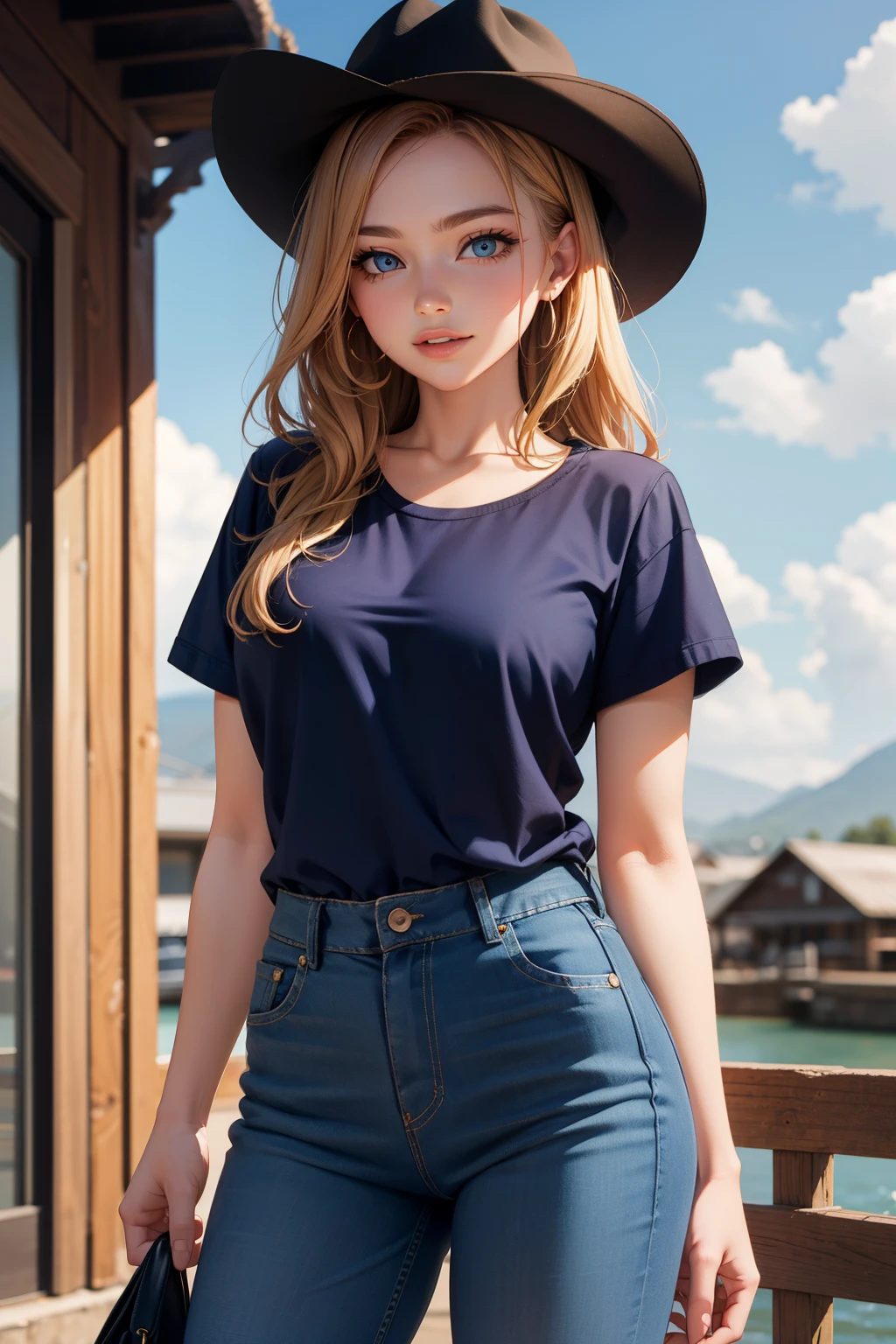 Cowgirl, blue shirt,