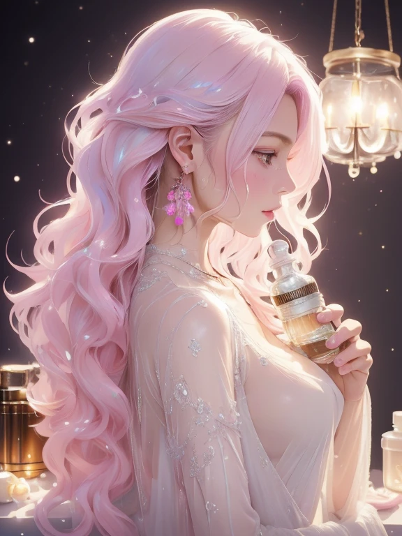 ((masutepiece)), Highly detailed, Best Quality, 8K, (Soft light), Cinematic Light, 1girl in, Next to a bottle of perfume, Cozy, Clean details, iridescent, milkyW, cream dripping on face, Warmly lit, soap, (Pink Theme),Best Quality,Colorful (((Upper body))),
1 Model Girl, Solo, Alone,Jewelry, earrings, Long hair, profile, Upper body, milkyW, cream dripping on face, Warmly lit, soap, (Pink Theme), iridescent, , blush, See-through