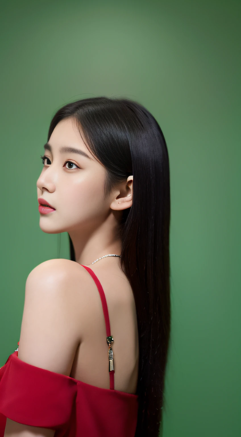 ((Top Quality, 8K, masterpiece: 1.3)), 1woman, 20yo, Korean female idols: 1.5, 90 degree side view:1.5, colored solid background:1.5