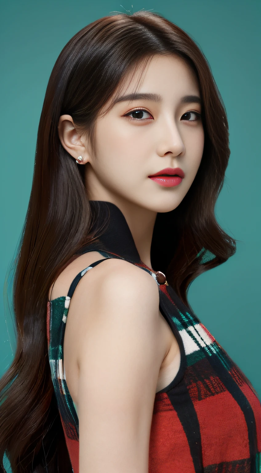 ((Top Quality, 8K, masterpiece: 1.3)), 1woman, 20yo, Korean female idols: 1.5, 90 degree side view:1.5, colored solid background:1.5