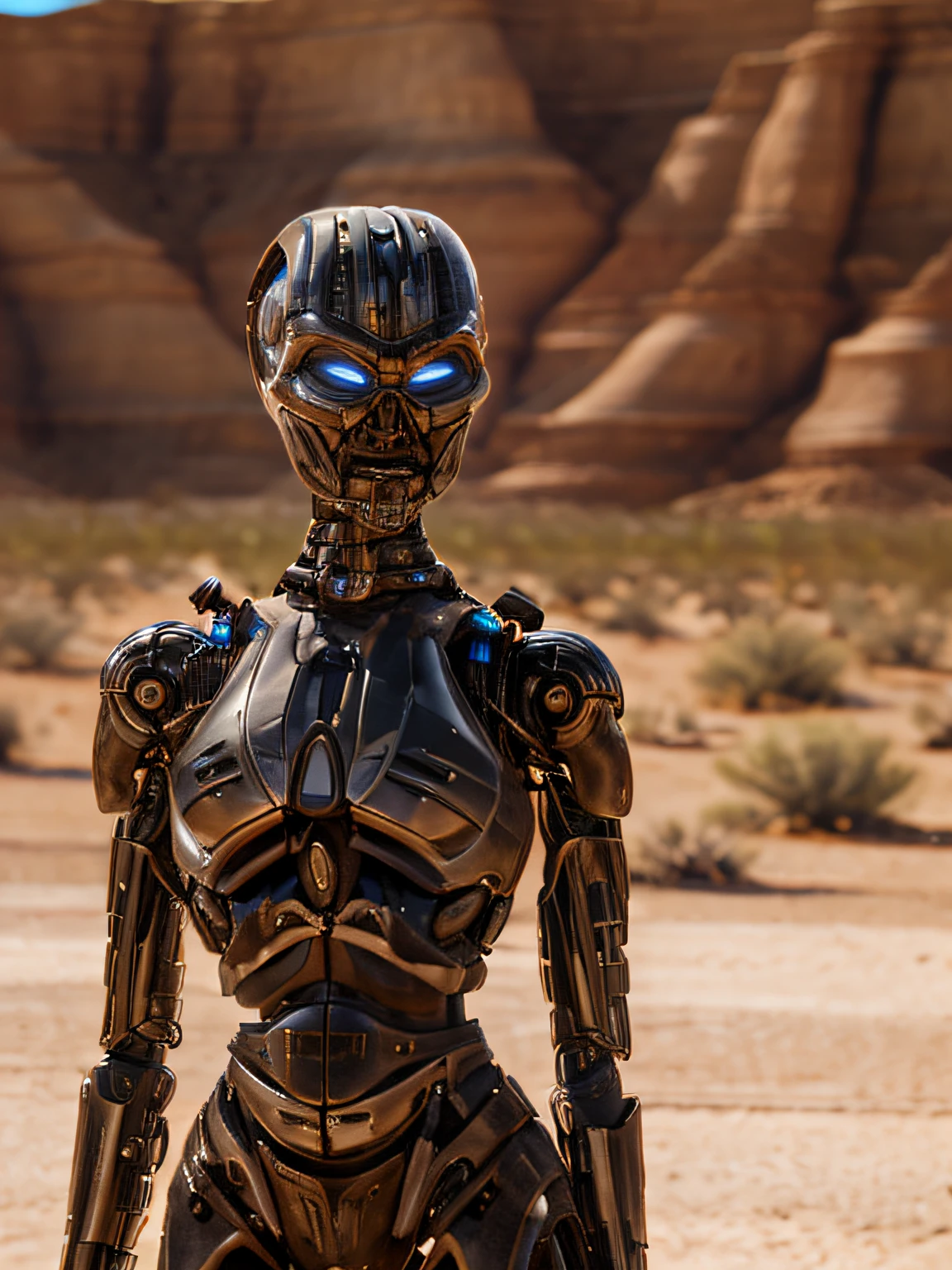 realistic, TX in california desert, noon, clear lighting, (TX Endoskeleton:1.5), detailed TX endoskeleton, ultrarealistic TX endo, (deep focus), (sharp details), (detailed environment:1.0), best quality, ultra HD 8K