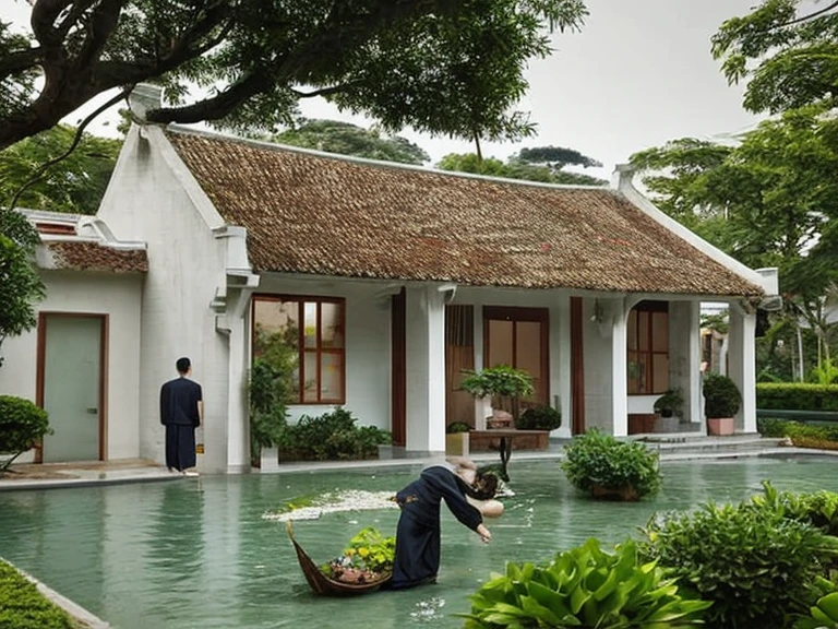 The house has a Vietnamese-style landscape garden